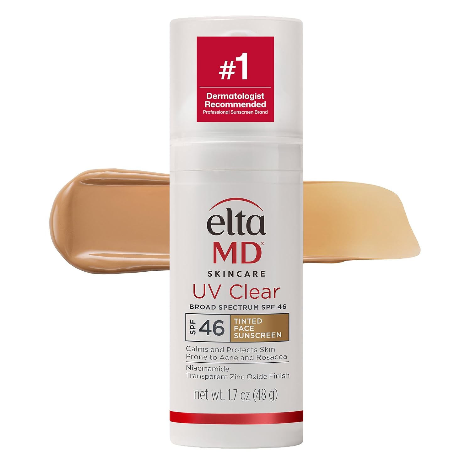 EltaMD UV Clear Tinted Sunscreen for Face, SPF 46 with Zinc Oxide, Oil-Free, Dermatologist Recommended, For Acne-Prone Sensitive Skin - 1.7 oz, 48 g